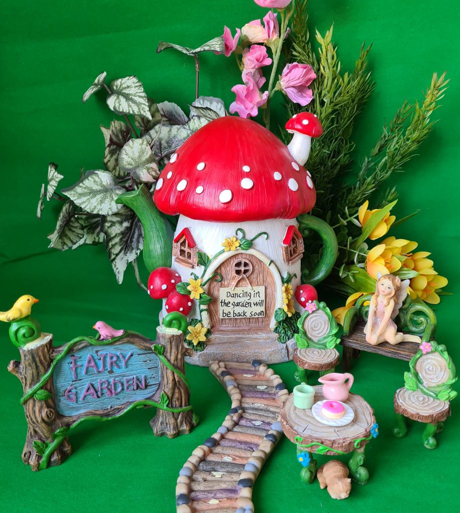 Solar Mushroom Teapot Fairy House, accessories, fairy set Fairy