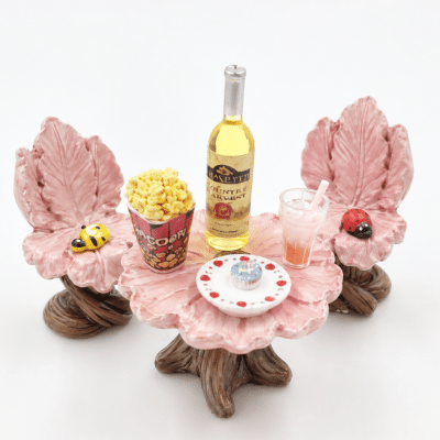 Fairy Garden Table And Chair Set With Wine And Popcorn