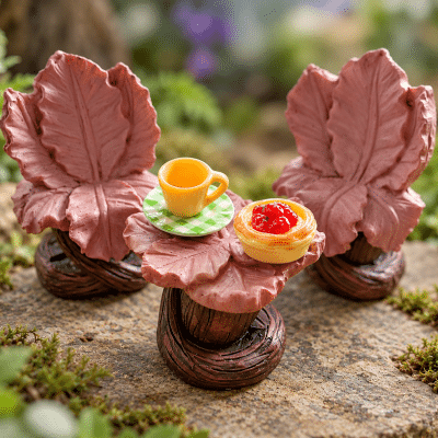 Fairy Garden Table And Chair Set With Wine And Popcorn