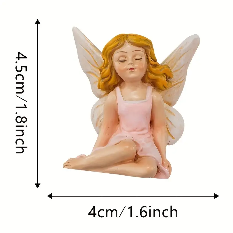 A charming small fairy figurine measuring 4.5 cm tall and 4 cm wide, crafted with intricate details and soft colors.
