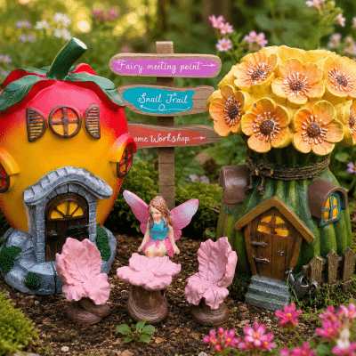 Fairy Garden Starter Set Sunflower House And Apple Cottage Set