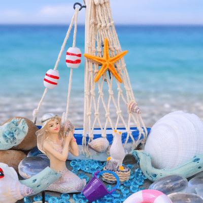 Mermaid Beach Boat Scene Fairy Garden Set