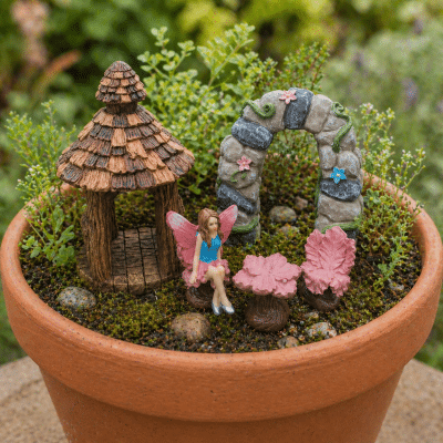 Flower Fairy Garden Set with Gazebo & Stone Arch