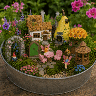 Fairy Garden Village Set with Houses, Fairies, Gnome and Accessories