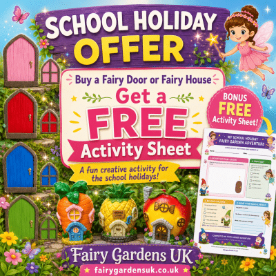 School Holiday Fairy Garden Offer – Buy a Fairy House or Door & Get a FREE Activity Sheets