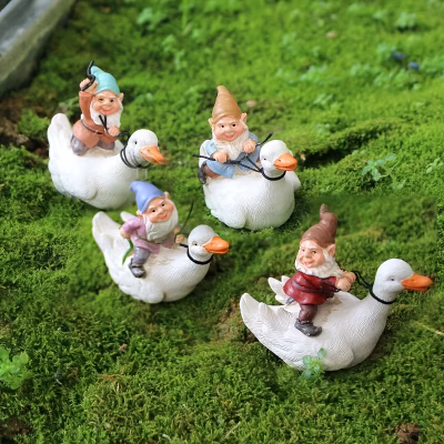 Fairy Garden Gnome Riding Goose
