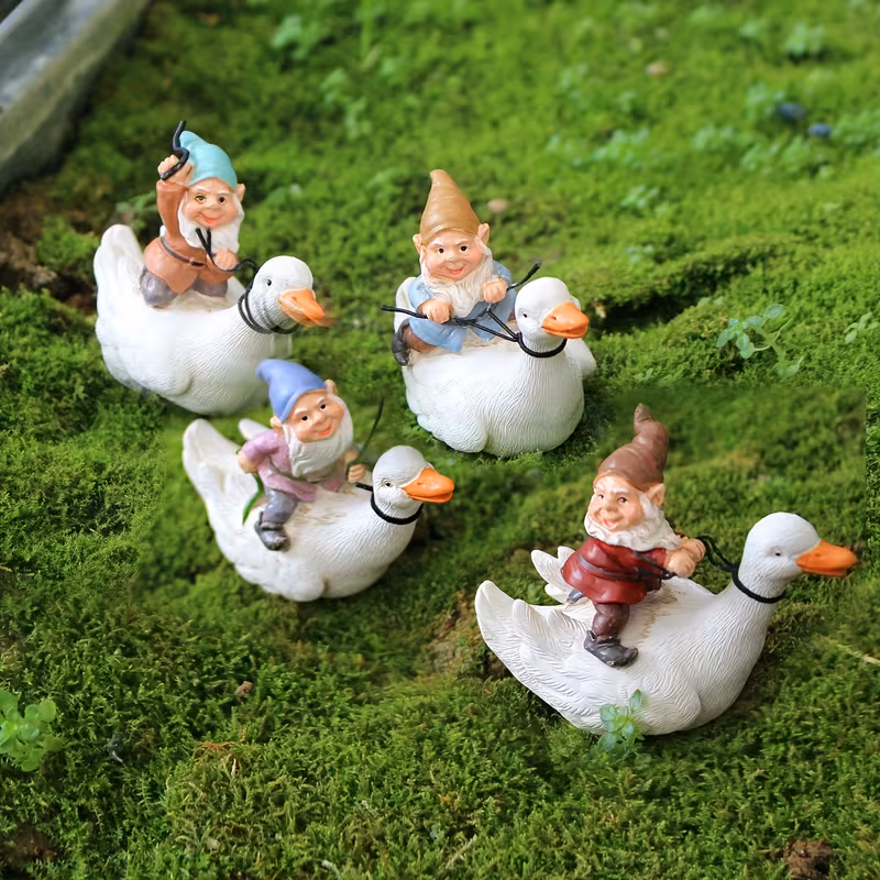 Fairy Garden Gnome Riding Goose