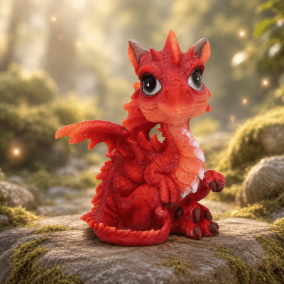 Red Fire Baby Dragon Ornament – Cute Fantasy Dragon Figure – 12cm