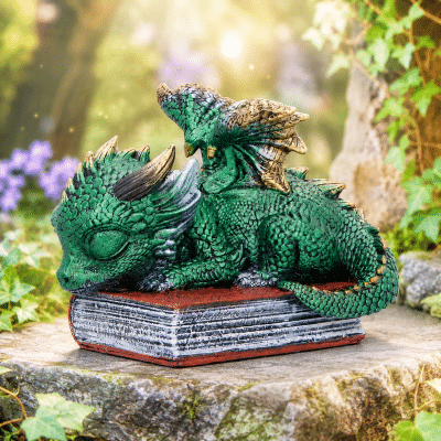 Sleeping Green Dragon on Book Ornament – 10cm