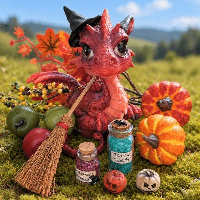 Miniature Halloween Dragon & Potion Set